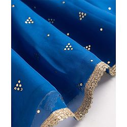 Pine Kids Woven Three Fourth Sleeves Kurti and Gharara Set with Dupatta and Dots Foil/Glitter Print in Royal Blue