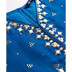 Pine Kids Woven Three Fourth Sleeves Kurti and Gharara Set with Dupatta and Dots Foil/Glitter Print in Royal Blue