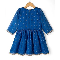 Pine Kids Woven Three Fourth Sleeves Kurti and Gharara Set with Dupatta and Dots Foil/Glitter Print in Royal Blue