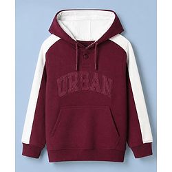 Pine Kids Cotton Mix Knit Sweatshirt with Full Sleeves and Urban Embroidery in Wine