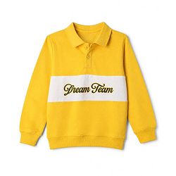 Pine Kids Cotton Mixes Knit Polo Sweatshirt with Full Sleeves and Dream Team Embroidery - Yellow