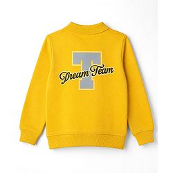 Pine Kids Cotton Mixes Knit Polo Sweatshirt with Full Sleeves and Dream Team Embroidery - Yellow
