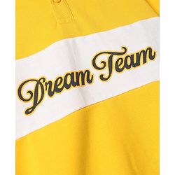 Pine Kids Cotton Mixes Knit Polo Sweatshirt with Full Sleeves and Dream Team Embroidery - Yellow