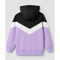Pine Kids Cotton Mixes Knit Front Zipper Full Sleeves Hooded Sweatshirt with Cut & Sew with Kangaroo Pockets - Black & Lavender