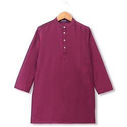 Pine Kids Woven Full Sleeves Kurta & Pyjama Set With Printed Jacket - Purple
