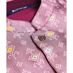 Pine Kids Woven Full Sleeves Kurta & Pyjama Set With Printed Jacket - Purple