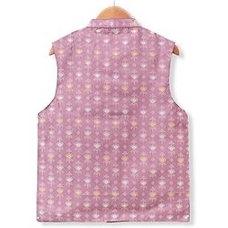 Pine Kids Woven Full Sleeves Kurta & Pyjama Set With Printed Jacket - Purple