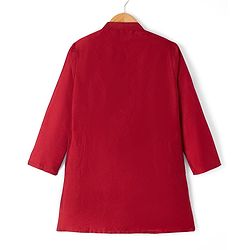 Pine Kids Woven Full Sleeves Kurta Pyjama Set With Lace Detailing - Red