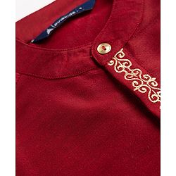 Pine Kids Woven Full Sleeves Kurta Pyjama Set With Lace Detailing - Red