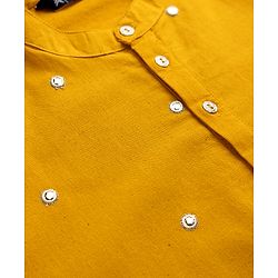 Pine Kids Woven Full Sleeves Kurta Pyjama Set with Full Length and Mirror Work in Mustard