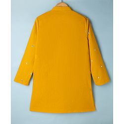 Pine Kids Woven Full Sleeves Kurta Pyjama Set with Full Length and Mirror Work in Mustard