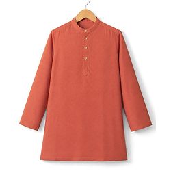 Pine Kids Woven Kurta Pyjama Set and Jacket with Full Sleeves and Geometric Embroidery in Light Peach for 4-5 Years