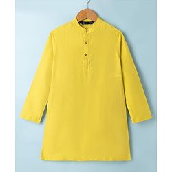 Pine Kids Woven Kurta Pyjama Set and Jacket with Full Sleeves and Geometric Patterns Embroidery in Yellow