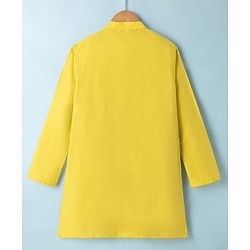 Pine Kids Woven Kurta Pyjama Set and Jacket with Full Sleeves and Geometric Patterns Embroidery in Yellow