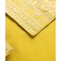 Pine Kids Woven Kurta Pyjama Set and Jacket with Full Sleeves and Geometric Patterns Embroidery in Yellow
