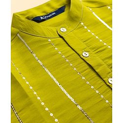 Pine Kids Woven Full Sleeves Striped Sequinned Kurta & Pyjama Set - Limegreen