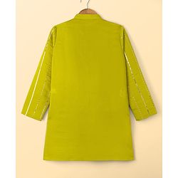 Pine Kids Woven Full Sleeves Striped Sequinned Kurta & Pyjama Set - Limegreen