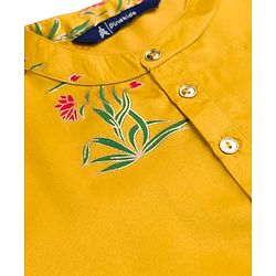 Pine Kids Woven Full Sleeves Kurta Pyjama Set with Full Length and Flower Print in Golden for 4-5 Years