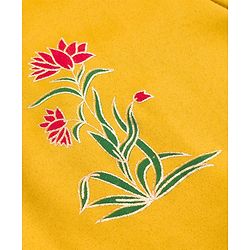 Pine Kids Woven Full Sleeves Kurta Pyjama Set with Full Length and Flower Print in Golden for 4-5 Years