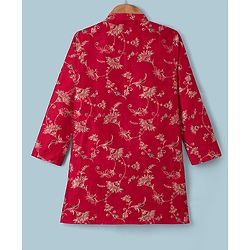 Pine Kids Woven Full Sleeves Floral Printed Kurta & Pyjama Set - Red