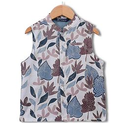 Pine Kids Woven Full Sleeves Kurta & Pyjama Set With Floral Printed Jacket - Teal Blue