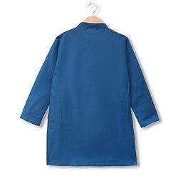 Pine Kids Woven Full Sleeves Kurta & Pyjama Set With Floral Printed Jacket - Teal Blue