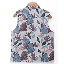 Pine Kids Woven Full Sleeves Kurta & Pyjama Set With Floral Printed Jacket - Teal Blue