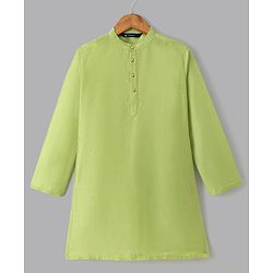 Pine Kids Woven Kurta Pyjama Set and Jacket with Full Sleeves and Peacock Print in Light Green