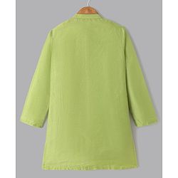 Pine Kids Woven Kurta Pyjama Set and Jacket with Full Sleeves and Peacock Print in Light Green