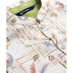 Pine Kids Woven Kurta Pyjama Set and Jacket with Full Sleeves and Peacock Print in Light Green