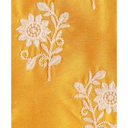 Pine Kids Woven Full Sleeves Kurta & Pyjama Set With Floral Embroidered Jacket - White & Mustard