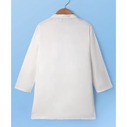 Pine Kids Woven Full Sleeves Kurta & Pyjama Set With Floral Embroidered Jacket - White & Mustard