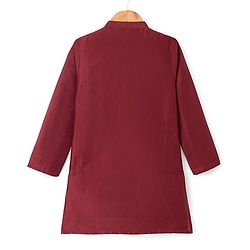 Pine Kids Woven Full Sleeves Kurta & Pyjama Set with Floral Print in Maroon