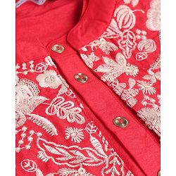 Pine Kids Woven Full Sleeves Kurta & Pajama Set With Embroidered Jacket - Red