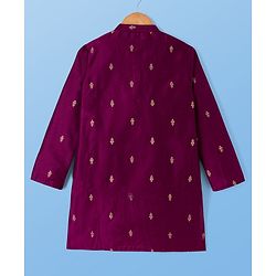Pine Kids Woven Full Sleeves Kurta Pyjama Set With Floral Print - Wine