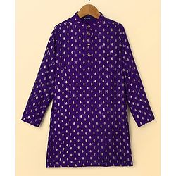 Pine Kids Woven Full Sleeves Kurta Pyjama Set with Full Length and Foil Print in Violet for 4-5 Years