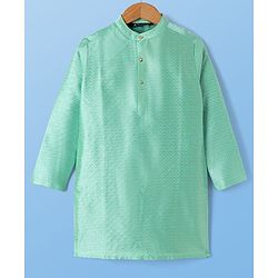 Pine Kids Woven Full Sleeves Kurta Pyjama Set With Self Texture Work - Aqua Blue
