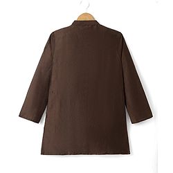 Pine Kids Woven Full Sleeves Kurta Pyjama and Jacket Set with Paisley and Floral Vines Embroidery in Brown