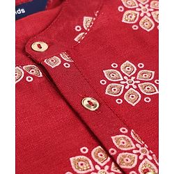 Pine Kids Woven Full Sleeves Kurta and Pyjama Set with Floral Print in Red