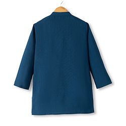 Pine Kids Woven Full Sleeves Kurta Pyjama Set and Jacket with Geometric Floral Pattern Embroidery - Navy Blue