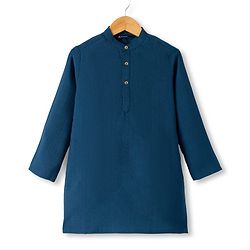 Pine Kids Woven Full Sleeves Kurta Pyjama Set and Jacket with Geometric Floral Pattern Embroidery - Navy Blue