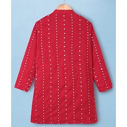 Pine Kids Woven Kurta Pyjama Set with Full Sleeves and Dot Sequins in Red