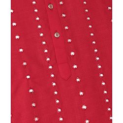 Pine Kids Woven Kurta Pyjama Set with Full Sleeves and Dot Sequins in Red