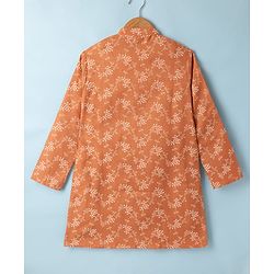 Pine Kids Woven Full Sleeves Kurta Pyjama Set with Floral Print in Light Peach