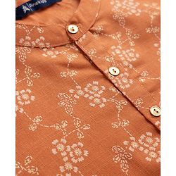 Pine Kids Woven Full Sleeves Kurta Pyjama Set with Floral Print in Light Peach