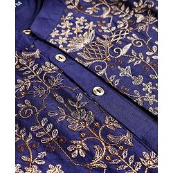 Pine Kids Woven Full Sleeves Kurta Pyjama Set with Jacket Full Length and Floral Pattern Print in Purple