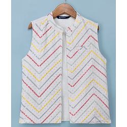 Pine Kids Woven Kurta Pyjama Set with Full Sleeves Jacket and Chevron Sequins in White