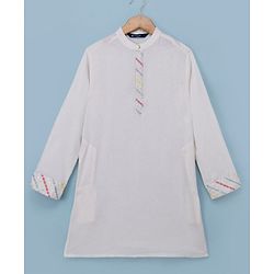 Pine Kids Woven Kurta Pyjama Set with Full Sleeves Jacket and Chevron Sequins in White