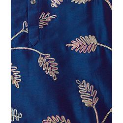 Pine Kids Woven Kurta Pyjama Set with Full Sleeves and Vine Embroidery in Blue for 4-5 Years