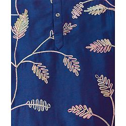 Pine Kids Woven Kurta Pyjama Set with Full Sleeves and Vine Embroidery in Blue for 4-5 Years